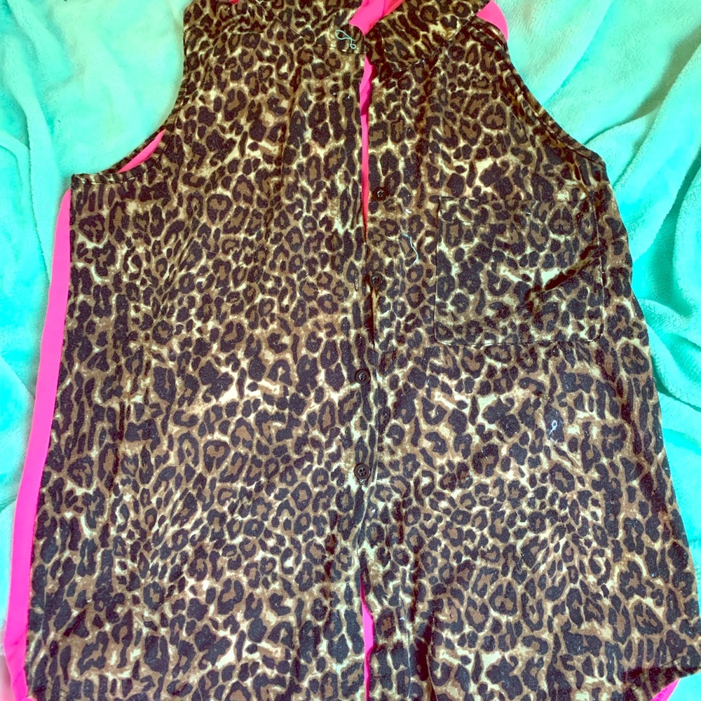 Cheetah print and hot pink button up shirt